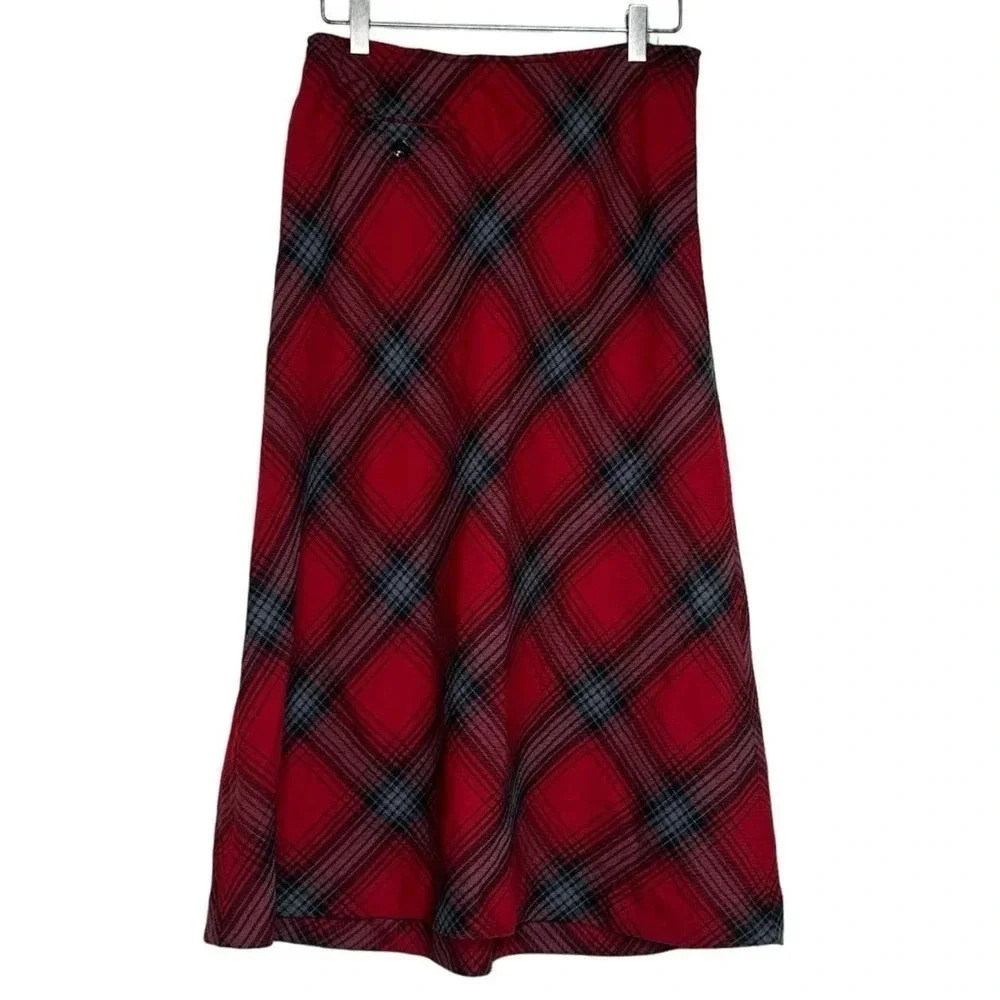 Vintage Talbots petite size 10P red plaid long wool blend skirt Outlander‎